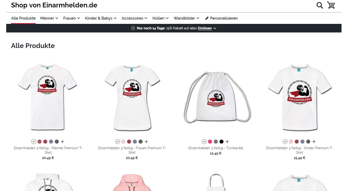 Einarmhelden Support-Shop ist fertig