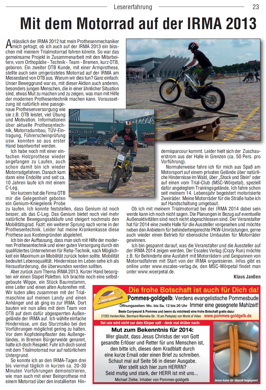 „Motorradfahren mit Beinprothese“ – Kradblatt