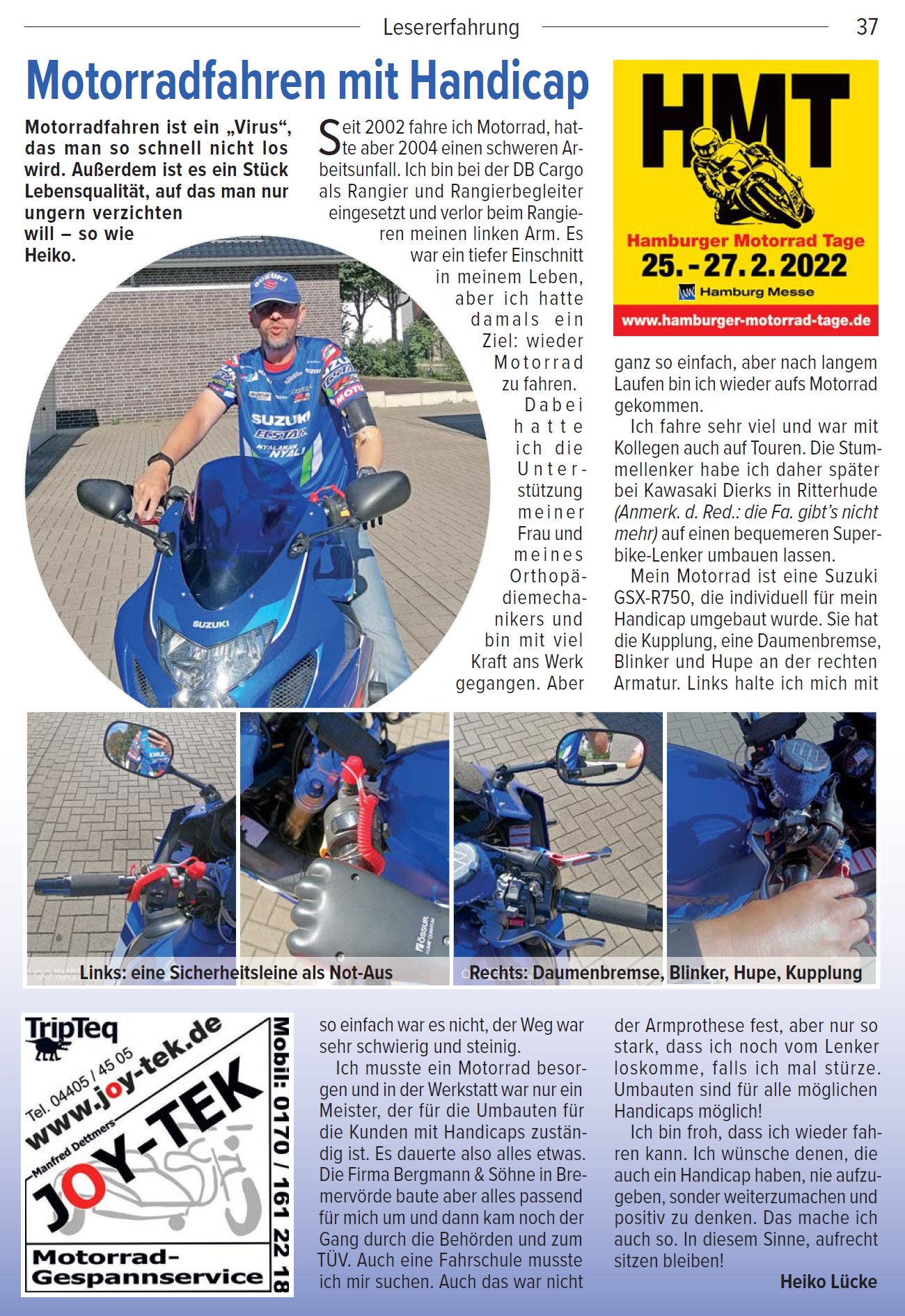 „Motorradfahren mit Armprothese“ – Kradblatt